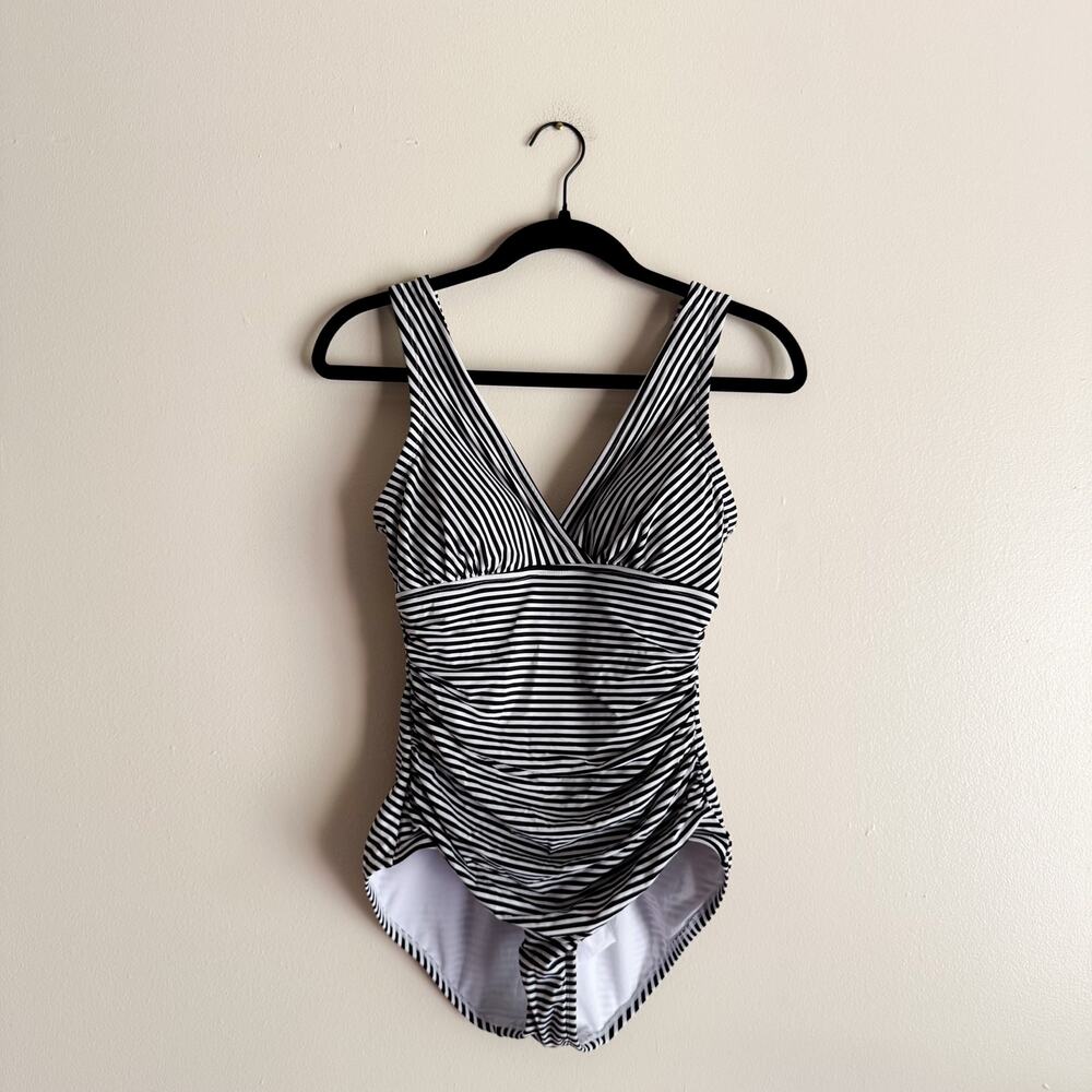 Embrace Your Curves by Miracle Brand Black + White Striped One Piece Swimsuit